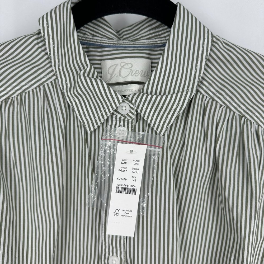 NWT J.Crew Relaxed Fit Short Sleeve Cotton Poplin Popover Blouse Grey Stripe XS - Picture 5 of 7